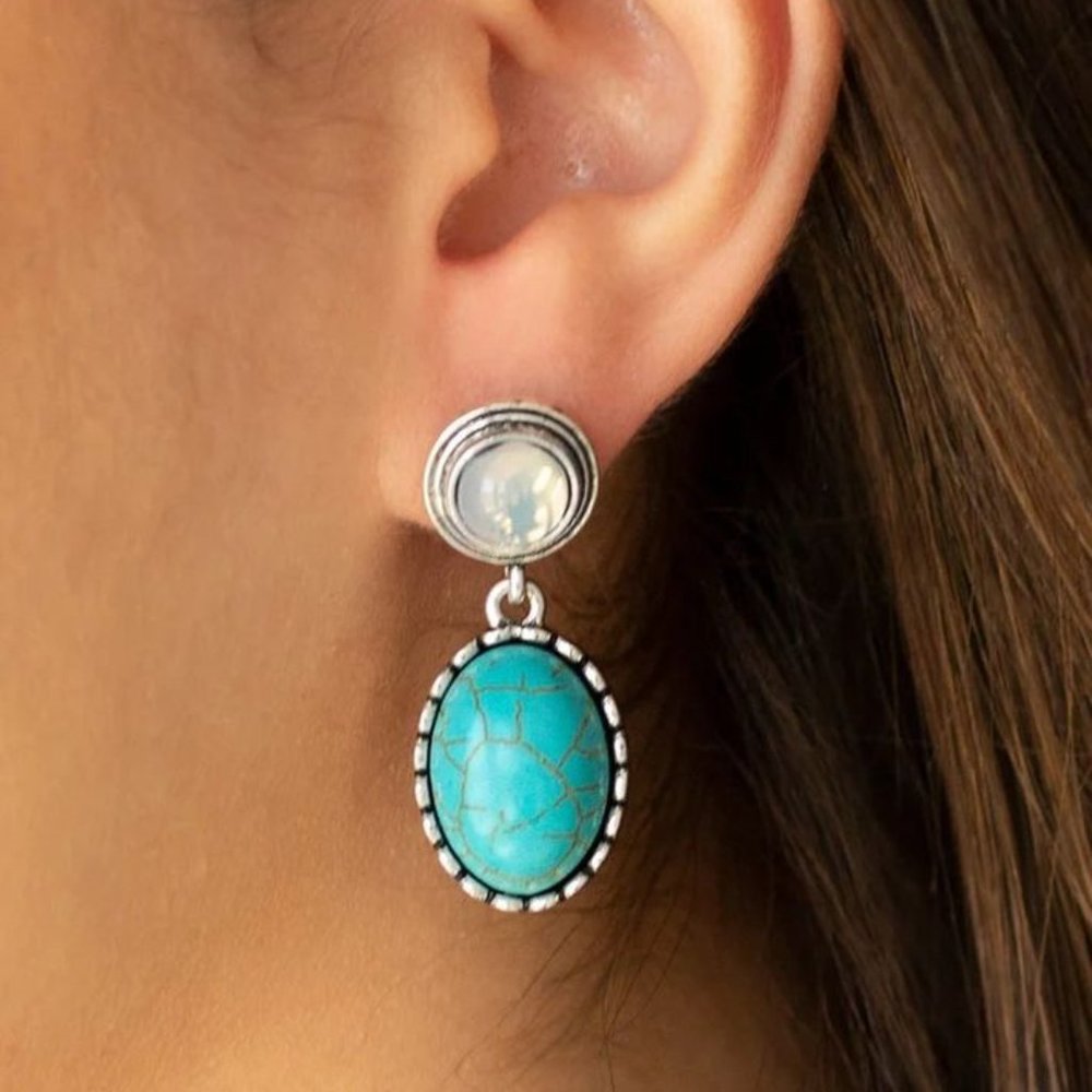 Turquoise & Opal-Like Silver-Tone Drop Earrings